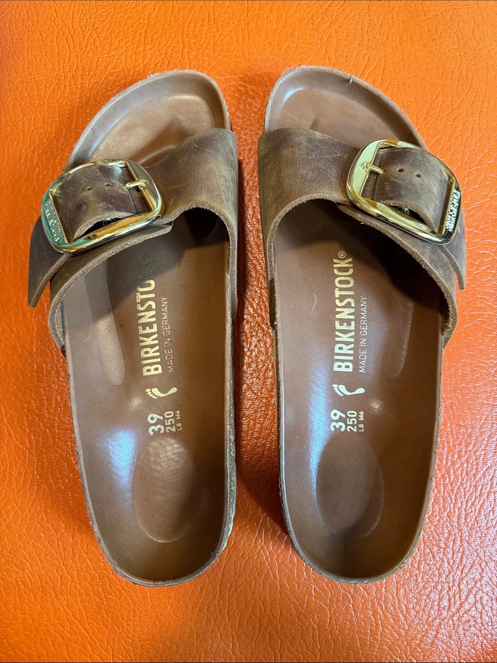 Birkenstock Madrid Single Buckle Sandals in Brown with Gold Buckle - Picture 1 of 5
